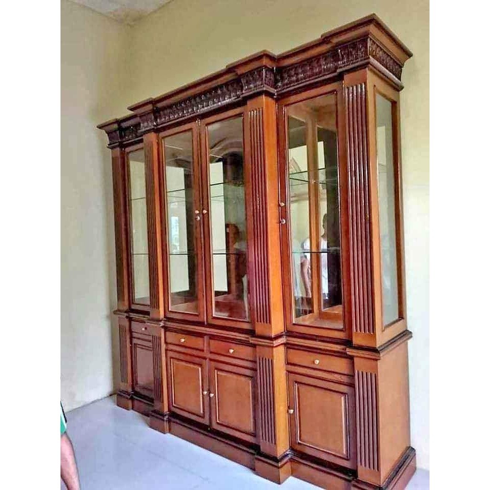 Lemari Pajangan Ruang Tamu Kaca Minimalis Kayu Jati Modern jati