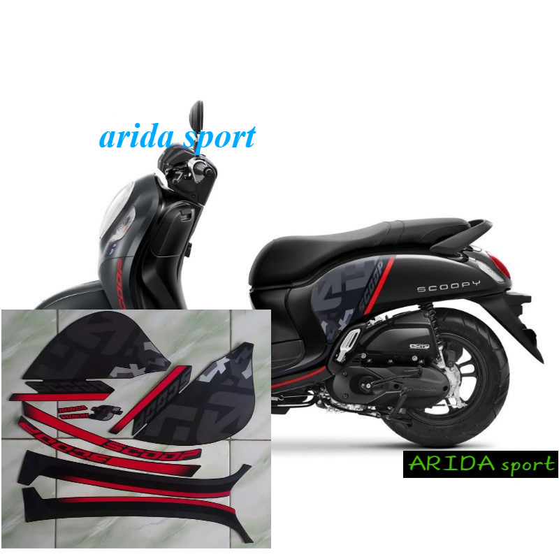 Striping stiker   honda scoopy scopy scopi fi sporty thn 2020 2021 full hitam motif striping origina
