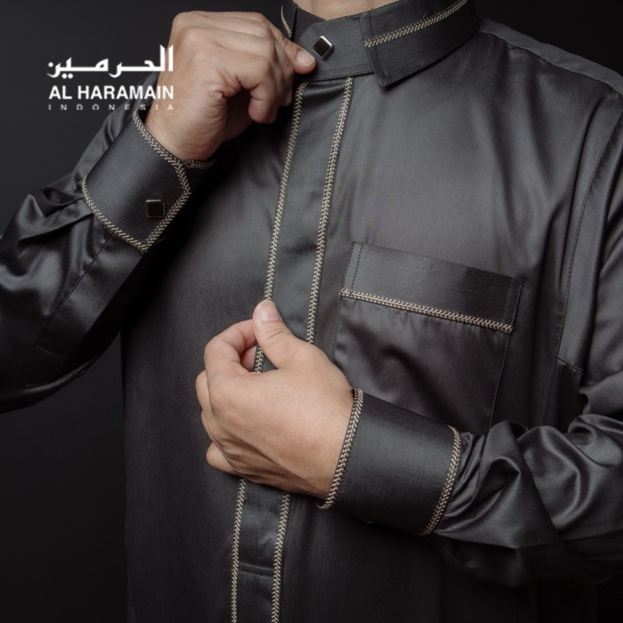 Gamis/ Jubah Pria Haramain + Jubah AlHaramain  Manset 26A Hitam - Hitam, Remaja