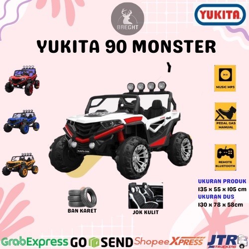 ( INSTANT CAR/PICK UP SENDIRI ) Mainan Anak Mobilan Aki Jeep Yukita 90 Monster Jok Kulit Ban Karet B