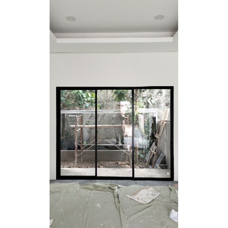 promo PINTU SLIDING GESER 3 DAUN ALUMINIUM KACA MURAH