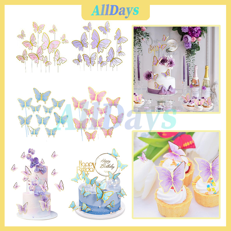 

10Pcs Topper Kupu Kupu Set Topper Hiasan Kue Plugin Dekorasi Kupu-kupu Puncak Kue Kue Ulang Tahun Kupu-kupu Masukkan Cake Decoration