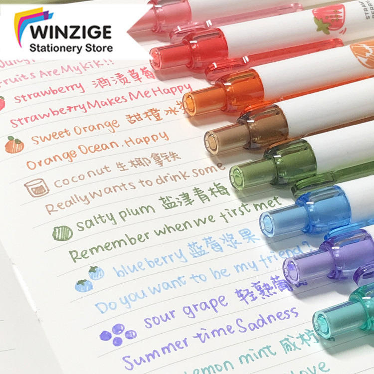 

Winzige 8 Colors Fruit Scented Pulpen gel 0.5mm pena mekanik lucu warna warni aesthetic gel pens Journal Marker Pen Alat Tulis
