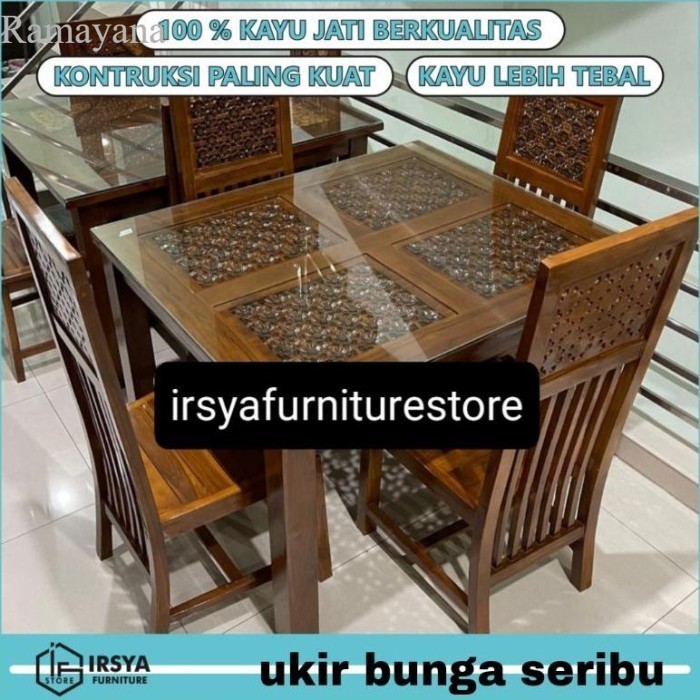 

READY KLIK DISINI Meja Makan Ukir Kayu Jati 6 Kursi Plus Kaca - Warna 4 kursi Murah