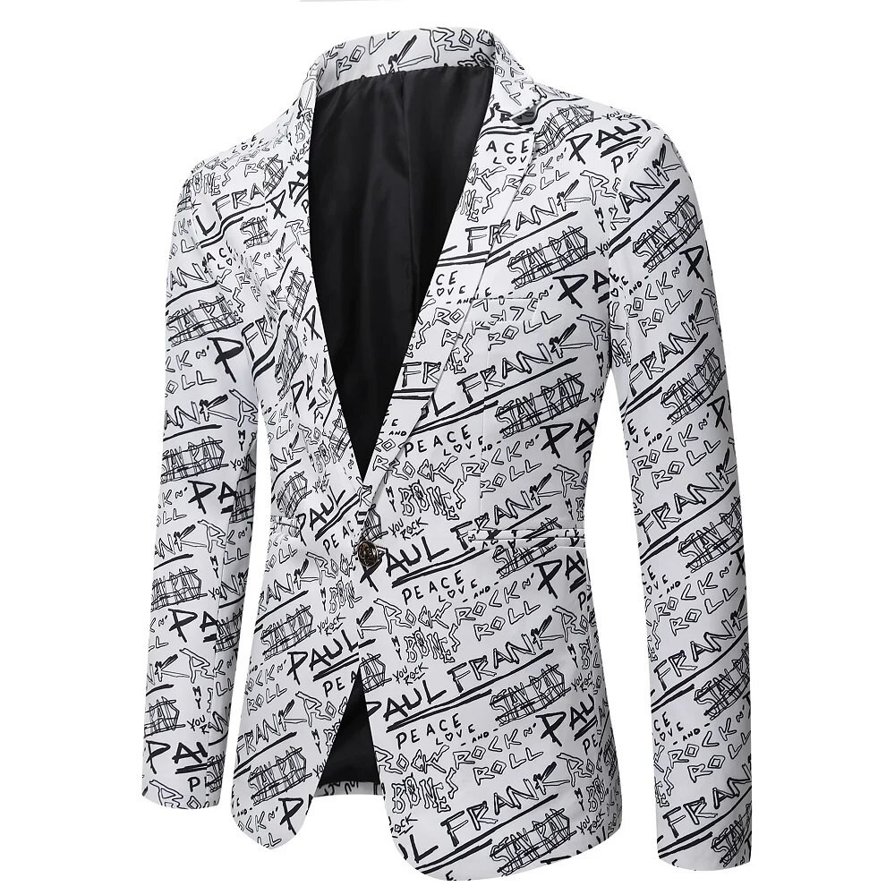 Brand Suit Jacket Fashion Letter Print Casual Slim Fit Blazers Homme 3D Floral Coat Autumn Man Busin