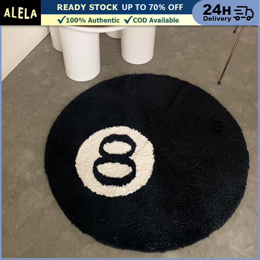 Karpet Bulu Rasfur Bulat Motif Bola Billiard Nomor 8 Black Eight Ball Alas Lantai Ruang Tamu Tidur R