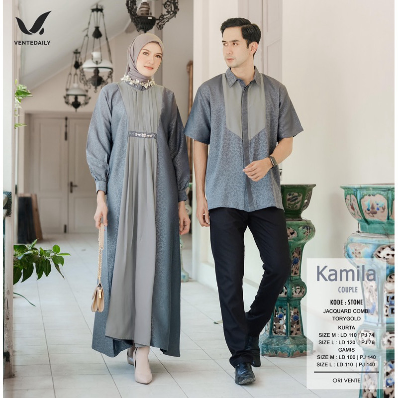 YF39KS Vente Daily Kamila Couple - Gamis Couple Terbaru 2024 - Baju Couple Kondangan - Baju Pasangan