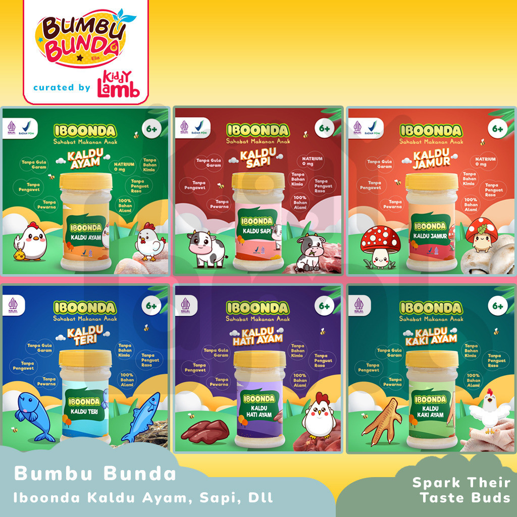

Bumbu Bunda Elia IBOONDA Kaldu MPASI / Kaldu Bayi Anak / Ayam Jamur Sapi Teri Hati / Non MSG Gula Garam - KIDDY LAMB