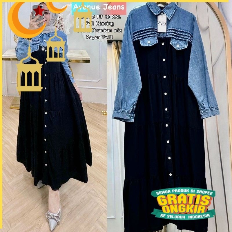 Avenue jeans maxy dress Kombinasi/nude yellow kuning mustard