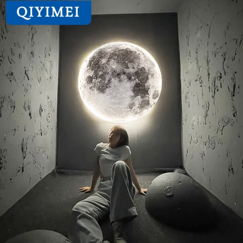 Lampu Dinding LED dengan Remote Modern Lampu Dinding Bulan Pencahayaan Dalam Ruangan untuk Kamar Tid