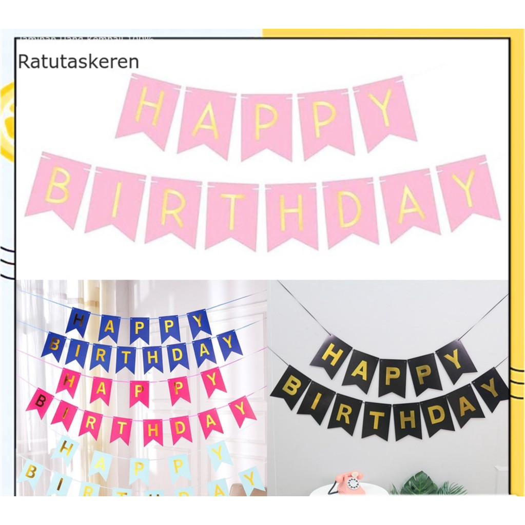 Banner Happy Birthday Warna Warni Backdrop Pesta Bendera KS  Bunting Ultah Segilima Banner Tulisan U