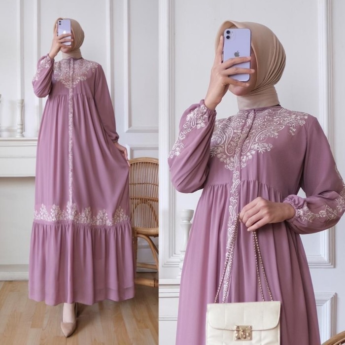 GAMIS CERUTY / GAMIS CERUTI BORDIR PUTIH / ABAYA BORDIR / GAMIS BORDIR