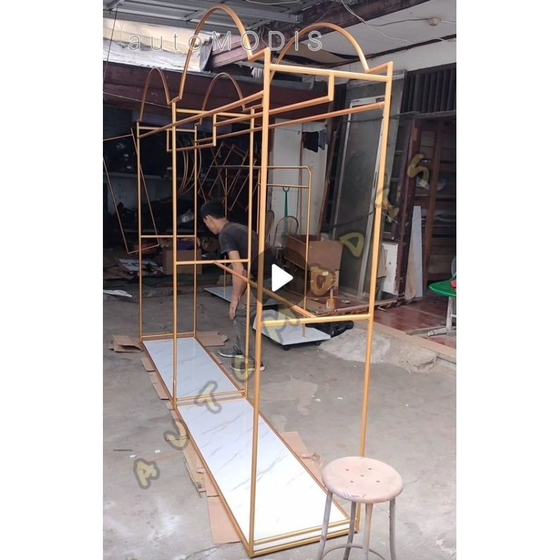 GAWANG BAJU EMAS CUSTOM STANDING MIRROR BUTIK KAMAR PAS KNOCK DOWN BONGKAR PASANG KACA ETALASE DISPL