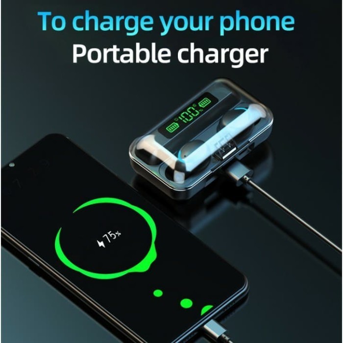 Andar HEADSET EARPHONE WIRELESS BLUETOOTH 5.0 TWS FULL BASS POWERBANK F9