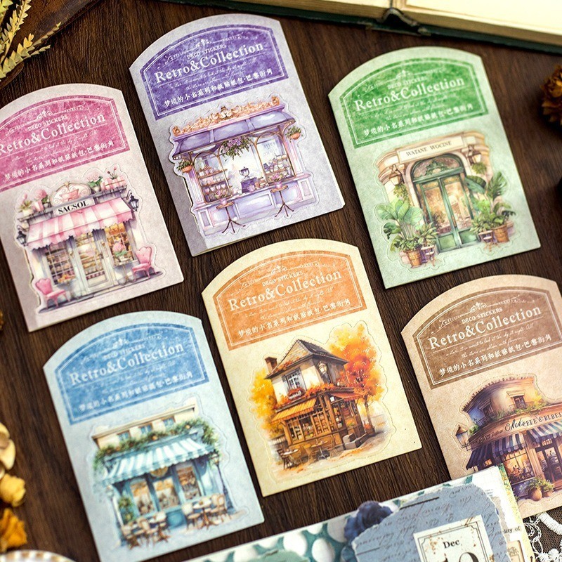 

[Gongjin] 20pcs Sticker Retro Collection / Stiker Building Shop Lucu Estetik Vintage Scrapbook DIY