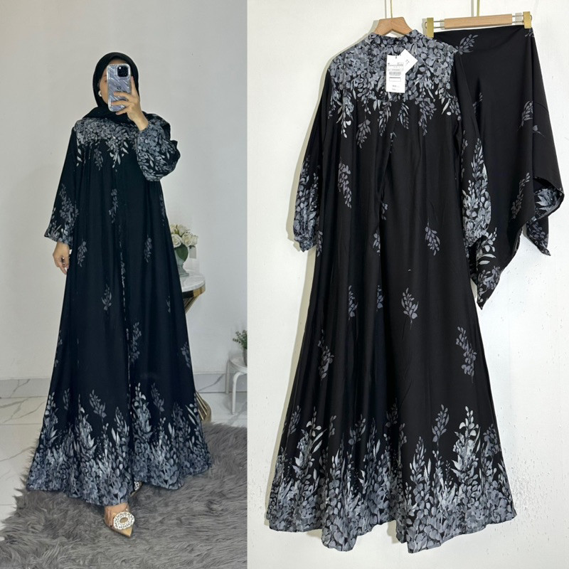 Baju gamis muslim hijab syari dress batik modern abstrak kondangan pesta lebaran 2024 premium