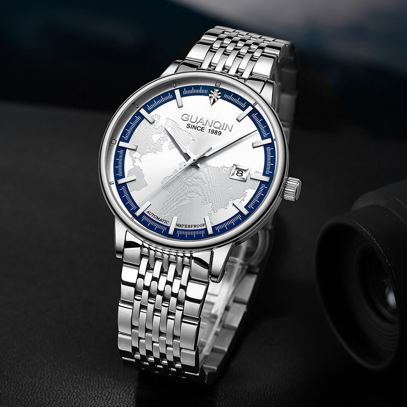 2023 Jam Tangan Pria Merek GUANQIN Jam Tangan Pria Tali Baja Tungsten Jam Tangan Otomatis Kristal An