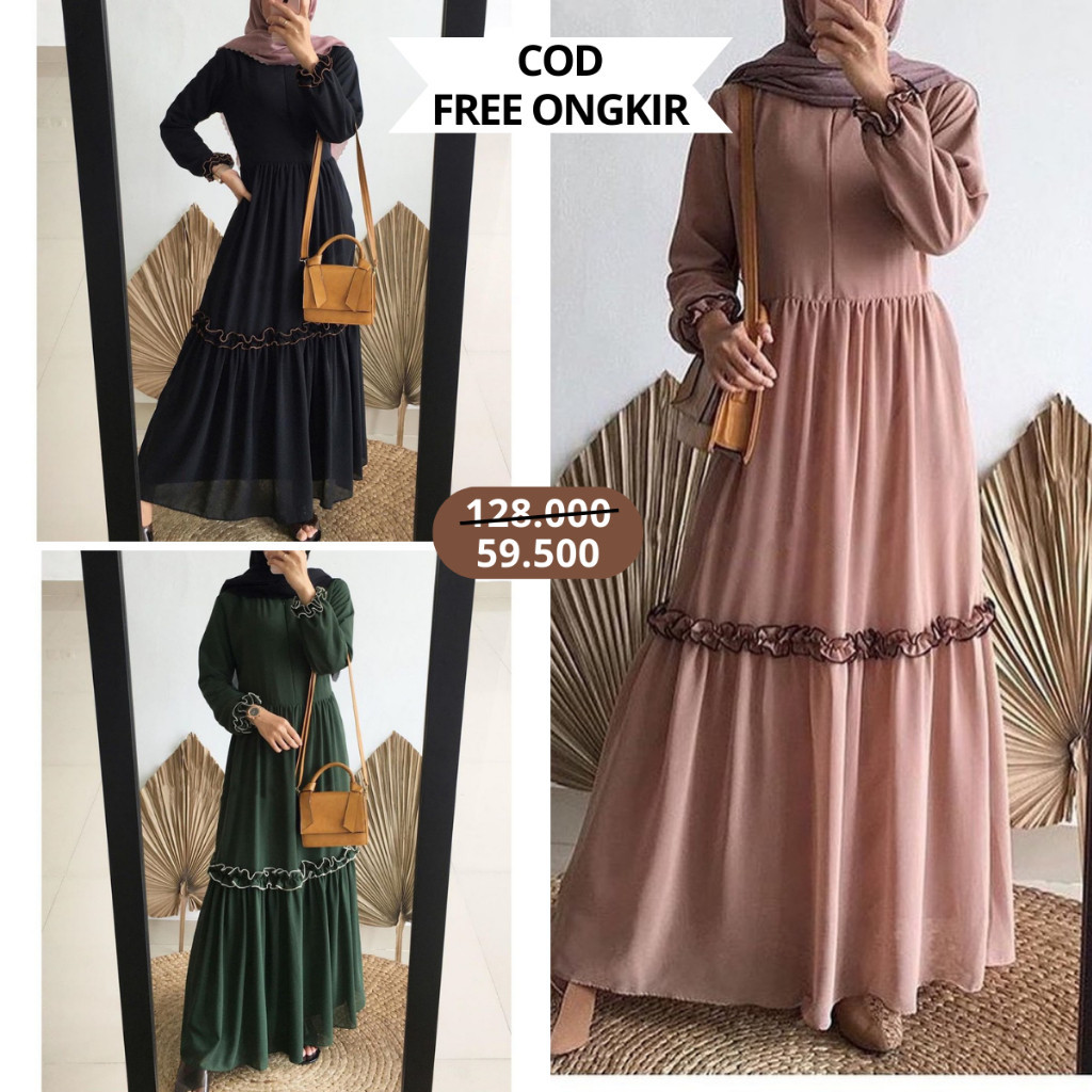 LAPAUBARU.ID Atasan Baju Gamis Dress Febrina Rempel Kombinasi Busui Wanita Muslim terbaru kekinian b