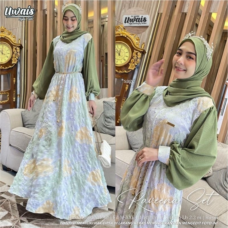 Uwais Raveena Set | gamis set khimar raveena set maxy original by uwais hijab