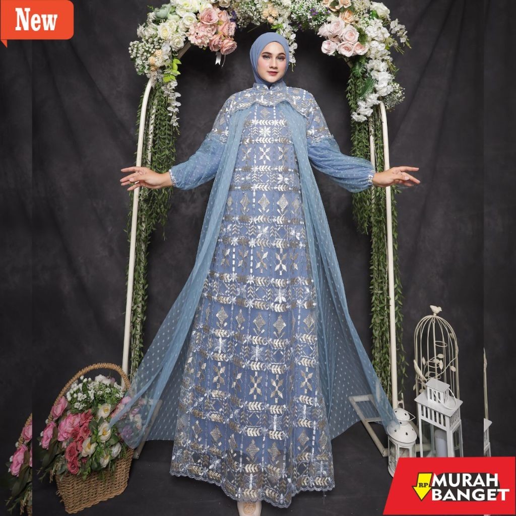 Gamis pesta- RAISHA Nusaibah Full Tile Brokat  Dress / gamis pesta wanita muslim untuk  lebaran, wis