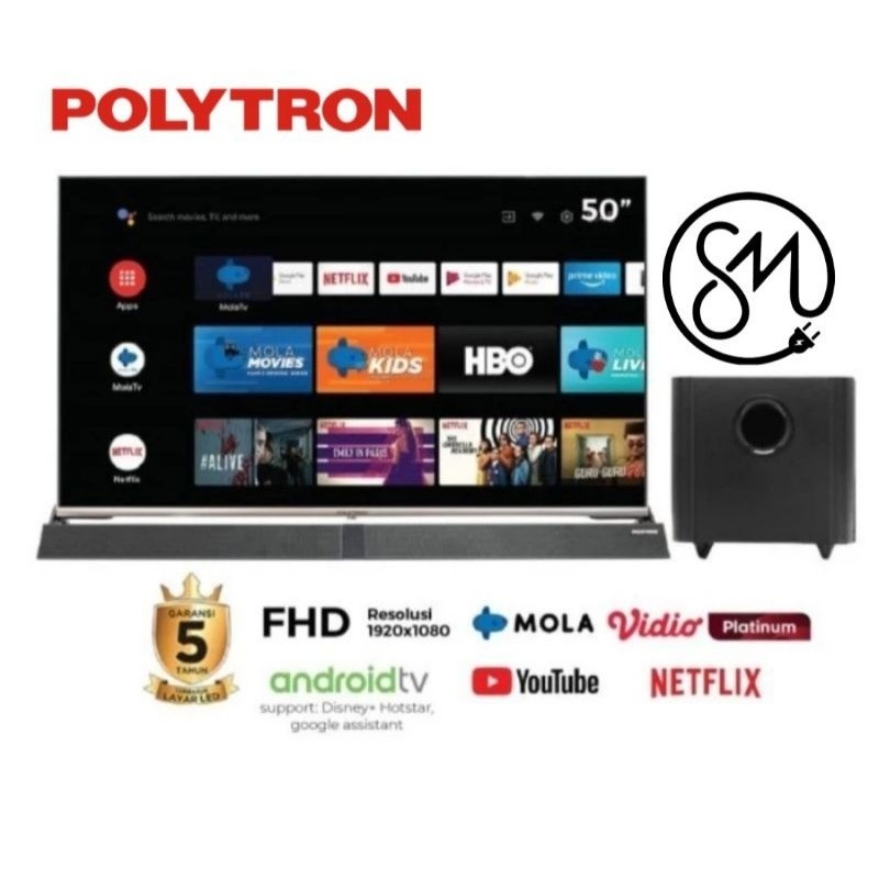 promo spesial ramadhan LED TV Polytron PLD 50BUG9959 Android Smart soundbar 50 inch UHD 4K