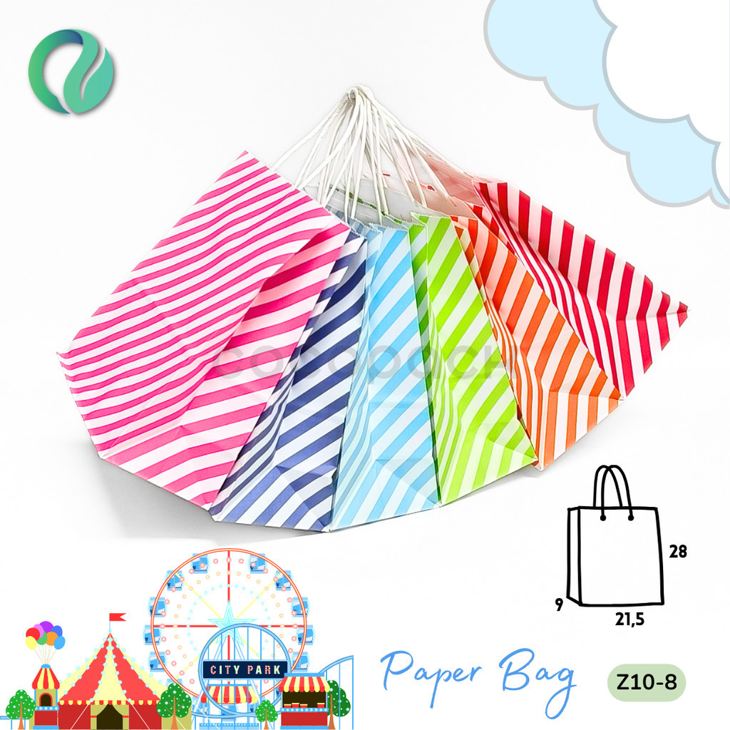 

(6 PCS) Paper Bag Motif Stripped Gift Souvenir Tas Kado Goodie Bag 21,5x9x28cm