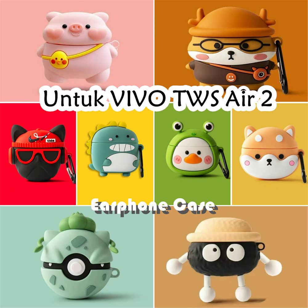 【variety】Untuk VIVO TWS Air 2 Case Kreatif Kartun Bebek bermata katak Soft Silikon Kasus Telpon teli