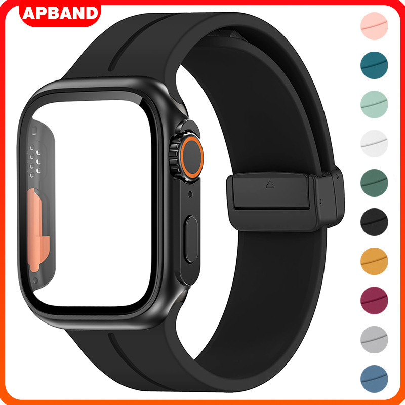 Pc Case Rubber Strap for IWatch Apple Watch Strap Series 10 9 8 7 6 5 4 3 SE 2 46mm 45mm 41mm 44mm 4