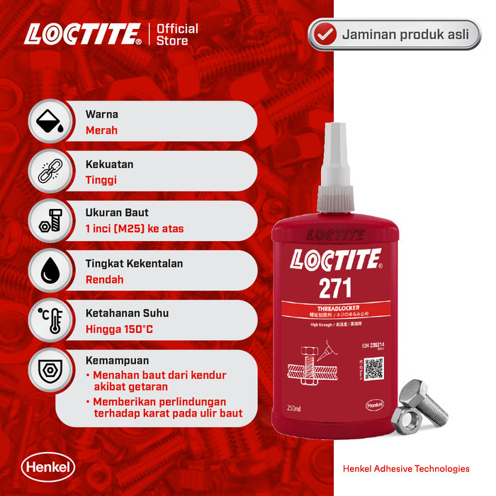 Henkel Loctite 271 Threadlocker Lem Baut - 250 Ml Co