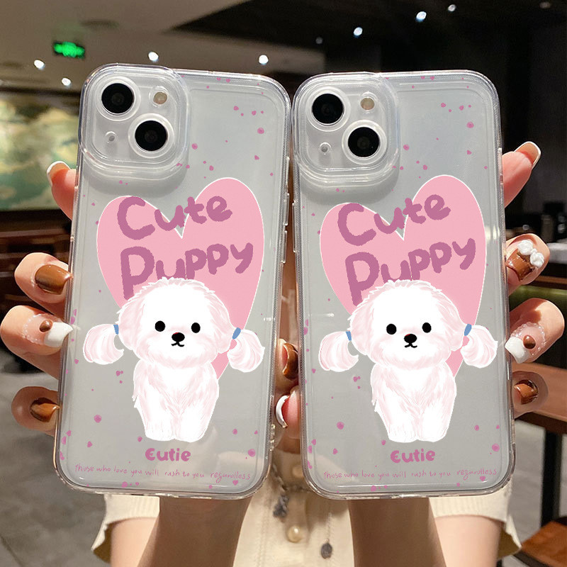 Crystal Casing Lucu Bergambar Cutie Puppy Love Pink Cocok Untuk iPhone 7/8/Plus 11/12/13/14/15 x/xs/