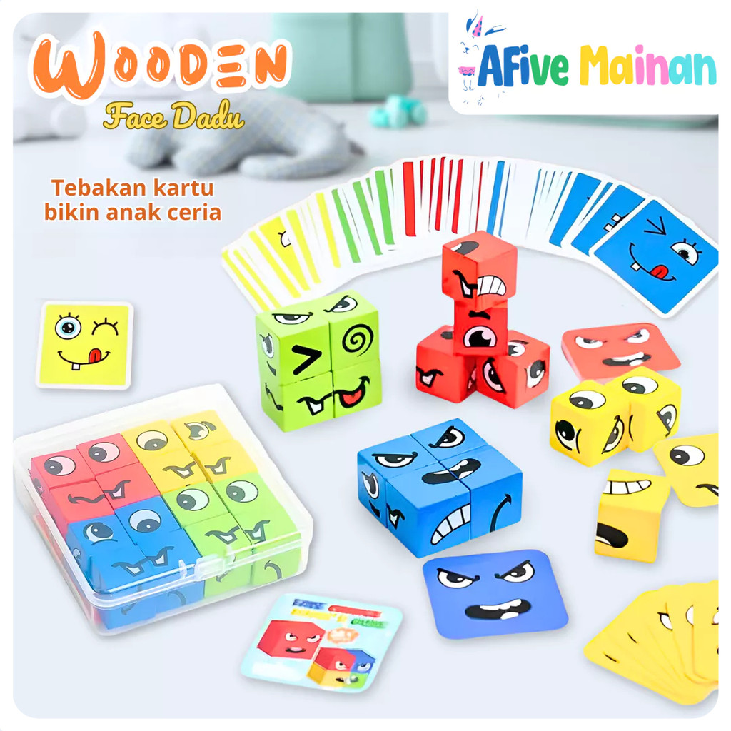 [AFive] Puzzle Balok Kayu Tebak Ekspresi Wajah Edukatif Mainan Anak Dadu Kreatif Kado Ulang Tahun