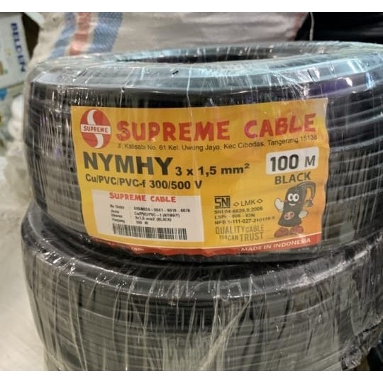 KABEL SUPREME NYMHY 3x1,5mm 3x1.5 100METER KABEL LISTRIK SUPREME SNI