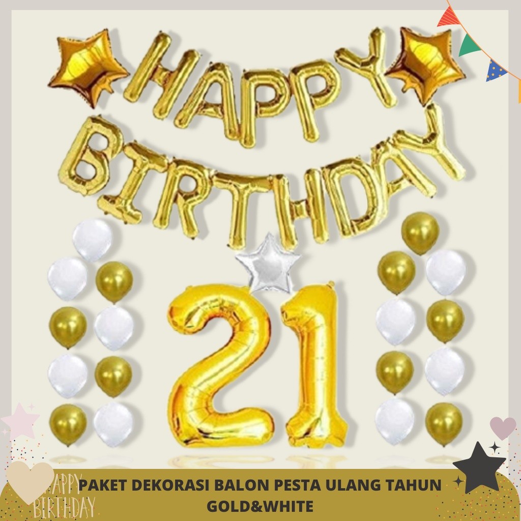 PAKET DEKORASI BALON PESTA ULANG TAHUN GOLD&WHITE