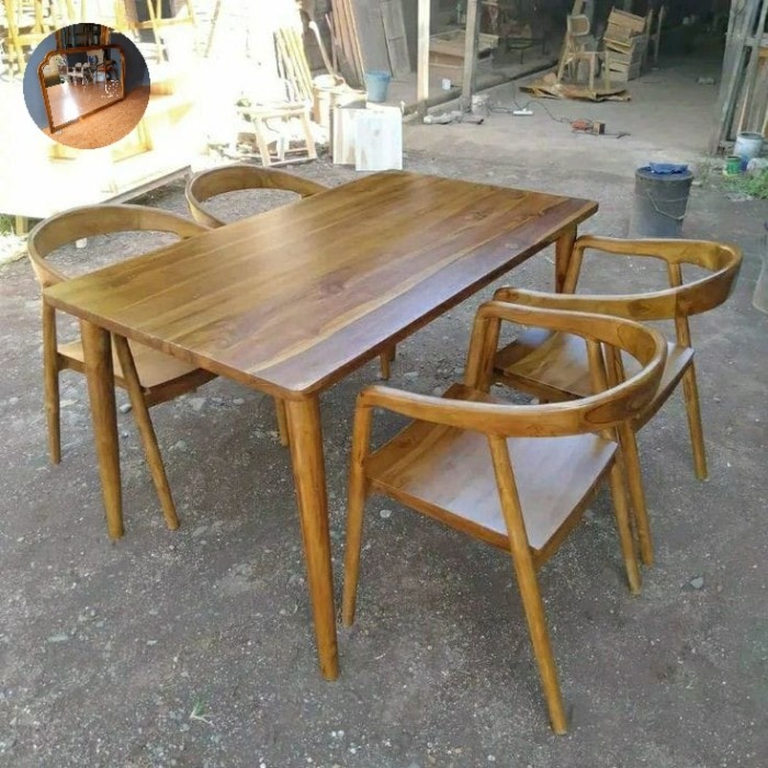 SET MEJA MAKAN SELLY / SET MEJA CAFE SELLY / SET MEJA MINIMALIS KAYU JATI 120×80×75 CM