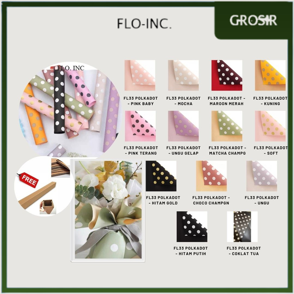 

FLO-INC. - (5 LEMBAR) - FL33 POLKADOT Kertas Bunga Paper Buket Motif Polkadot Bulat Kado Florist Cellophane
