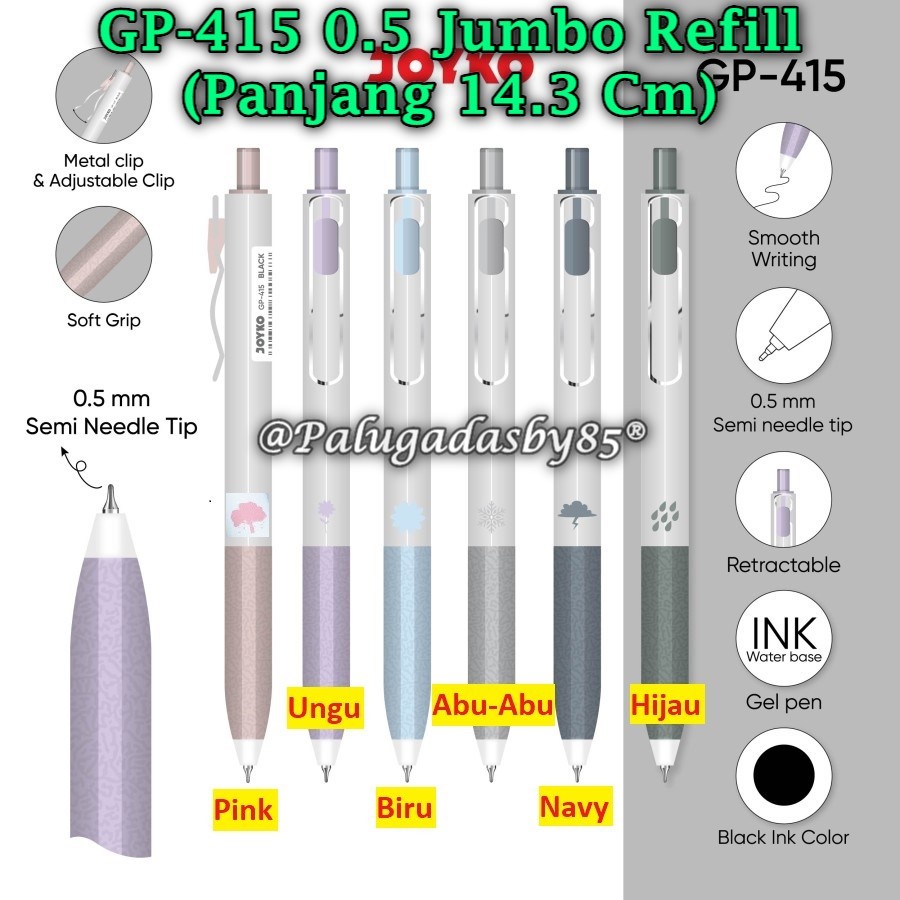 

(1 Biji) Gelpen JOYKO GP-415 0.5 mm Hitam / Gel Pen Pulpen Pena Joyko GP-415 Jumbo Refill (1 Biji)