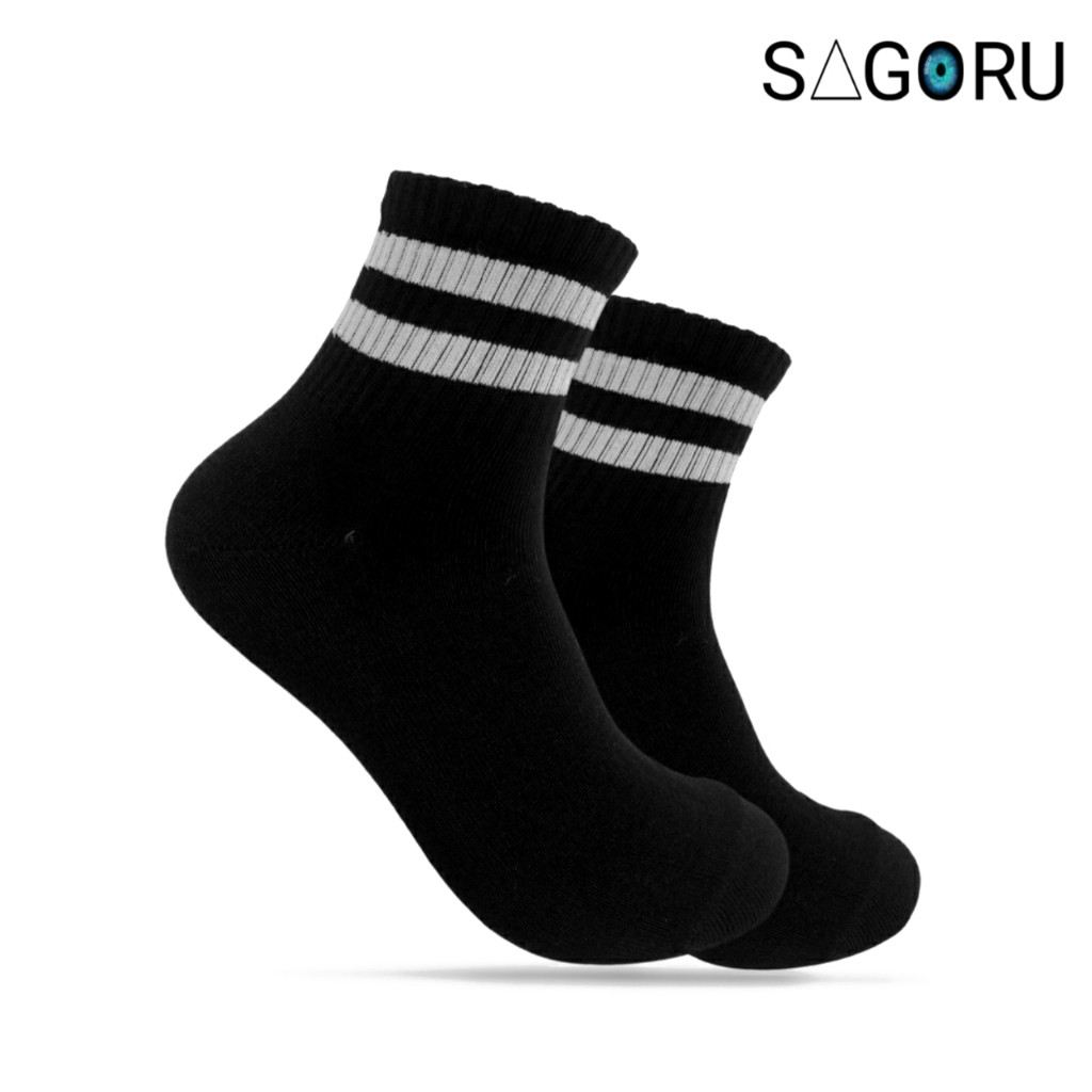 3 Pasang SG Kaos Kaki Pendek Stripe 3 Putih Warna Hitam All Size