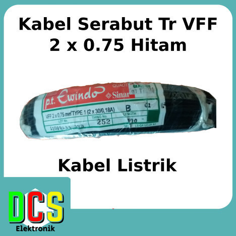 Kabel serabut Tr VFF 2x0.75 Sinar Ewindo Warna Hitam Harga Per Meter