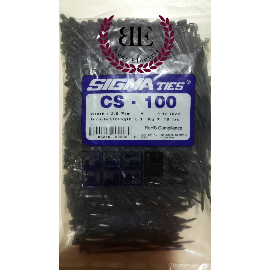 

PROMO!! -Kabel Ties / Kabel Tis / Cable Tie CS 100 T Hitam 10 cm SIGMA CS100T