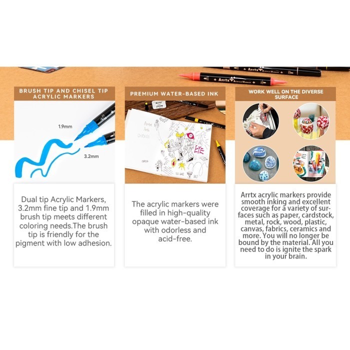 

PROMO!! -Arrtx Dual Brush & Extra-Fine Tip Acrylic Marker Set 32 Color Spidol