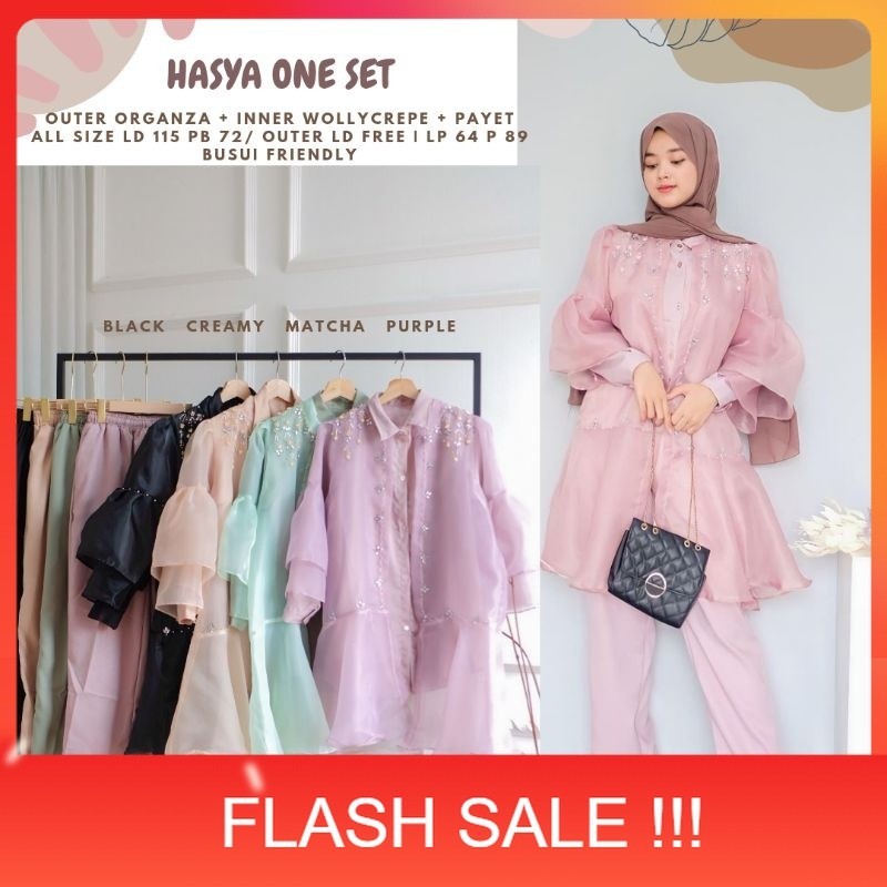 PROMO [ORI] Hasya Set 3 in 1 [SET INNER KEMEJA + CELANA + OUTER)/Setelan Organza/Dress Organza/One S