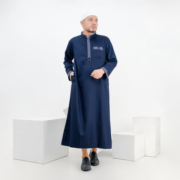 Baju Koko Gamis Jubah Saudi Pria Laki Muslim Lengan Panjang Al Fatih - Putih, XL