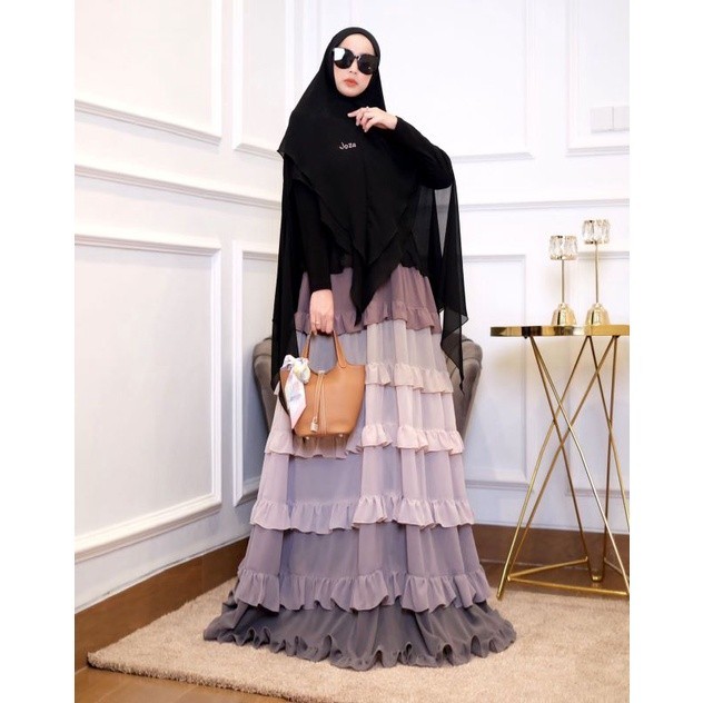 [JOZA CLOTHING] GAMIS SYARI TERBARU / DRESS SET " RAINBOW ABU " By Joza clothing