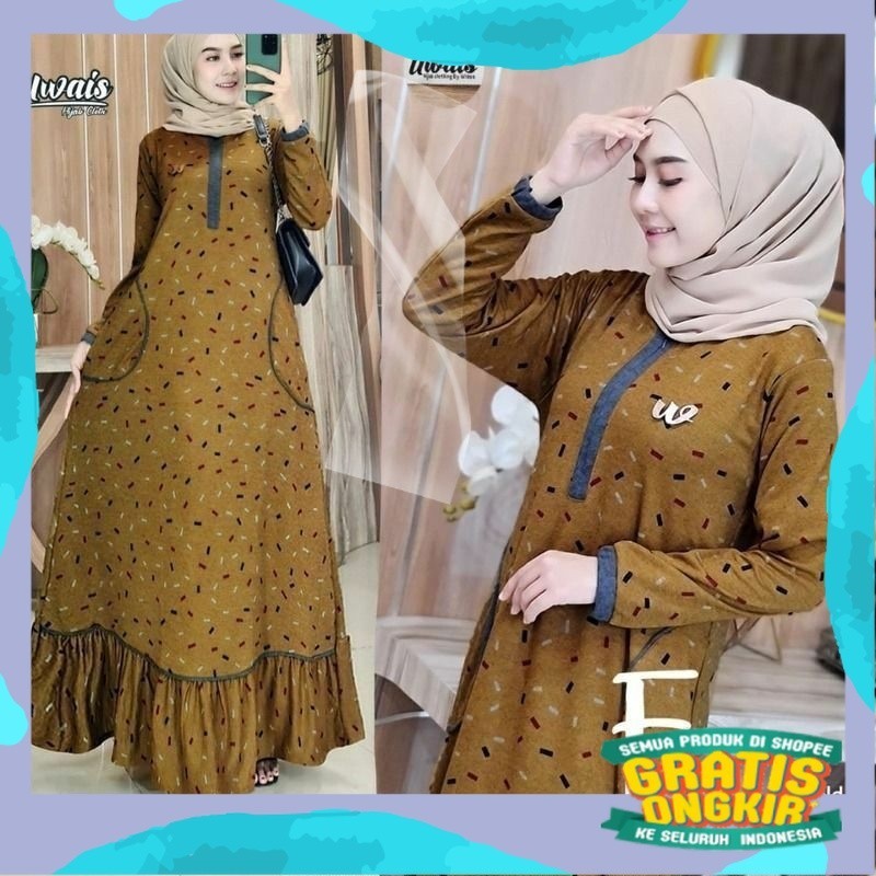 BHL - Gamis Wanita Muslimah Terbaru Premium Bahan Diana Denim Motif Terbaru Falisha Maxy by Uwais Fashion Hijab Soli/Ramdhan Lebaran