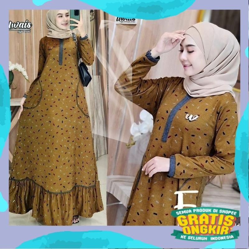 BHL - Gamis Wanita Muslimah Terbaru Premium Bahan Diana Denim Motif Terbaru Falisha Maxy by Uwais Fa