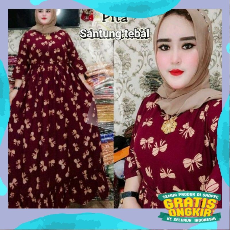 gamis jumbo ld 120 motif fita/pink fanta