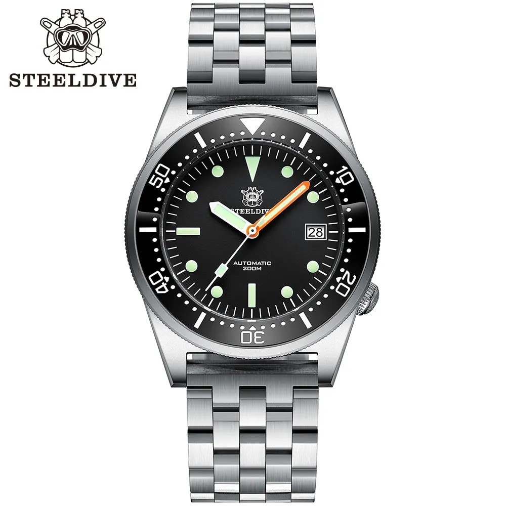 Jam Tangan Pria Steeldive Brand SD1979 Stainless Steel Bracelet Super Luminous C3 Blue Dial 200M Wat