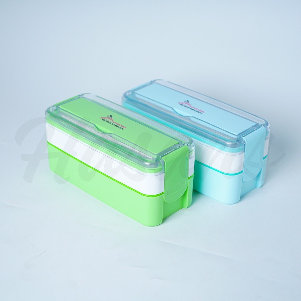 (HASANS HOME)Set Kotak Bekal Makanan 2 Layer 750 Ml / Korea Lunch Box Hs20010