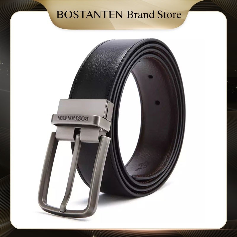 BOSTANTEN Sabuk Ikat Pinggang Pria Warna Hitam Bahan Kulit Sapi Asli