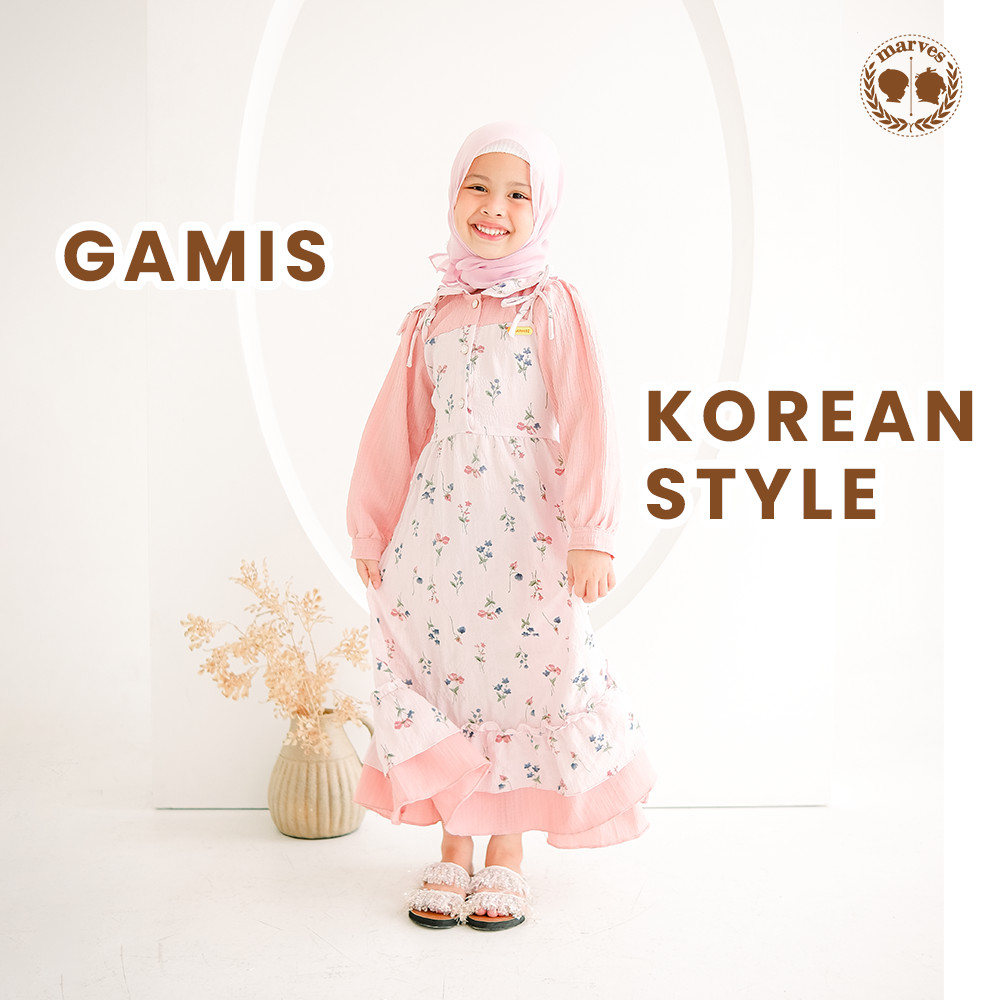 MARVES Noura Baju Gamis Anak Perempuan Set Hijab Bahan Crinkle Usia 1 Hingga 14 Tahun-4